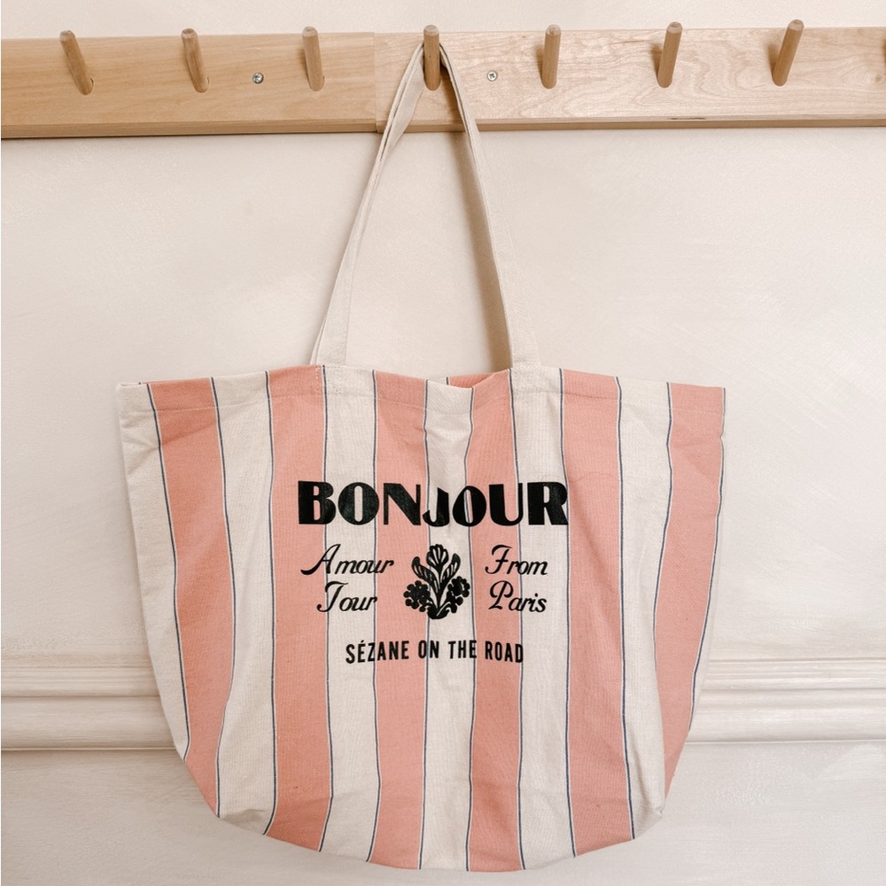 Sezane pink striped tote bag